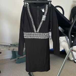 VENUS Black Dress with Metallic Embellishments